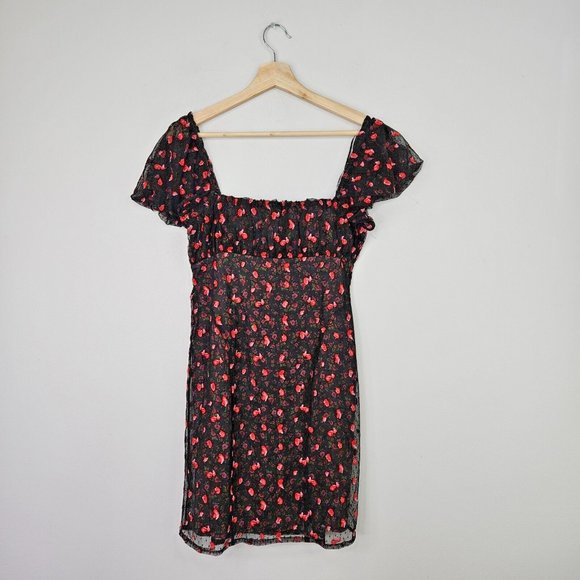 Free People Sugar And Spice Mini Dress Size Small Black Floral Romantic Ditsy - Picture 2 of 12